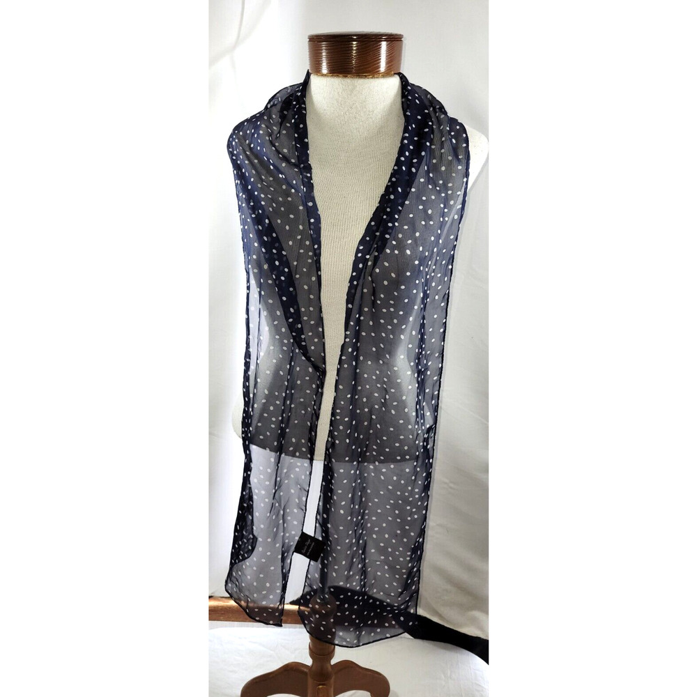Charlie Paige Navy White Polka Dot Sheer Rectangle Fashion Neck Scarf
